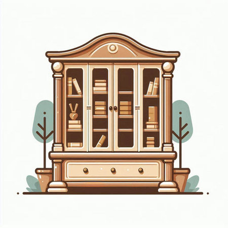 Cabinet with books and trees. Vector illustration in retro style.のイラスト素材