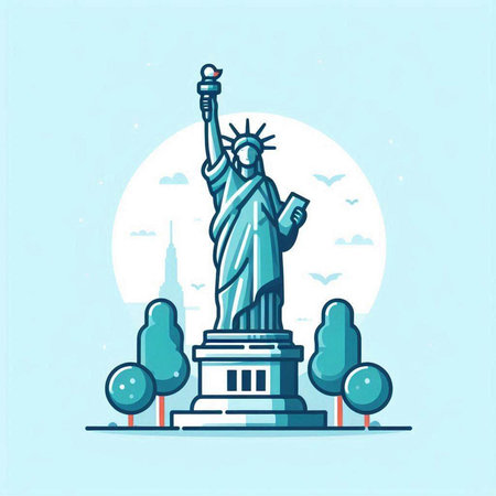 Statue of Liberty, New York City. Flat style vector illustration.のイラスト素材