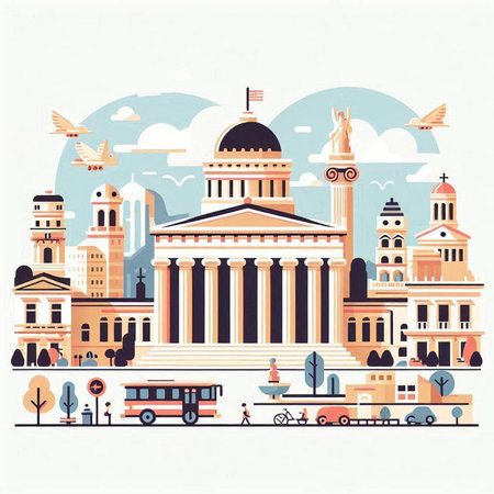 Flat style vector illustration of United States Capitol building in Washington DC.のイラスト素材