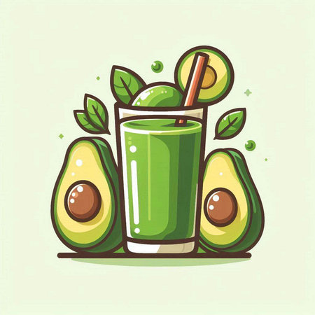 Avocado smoothie in a glass with a straw. Vector illustration.のイラスト素材
