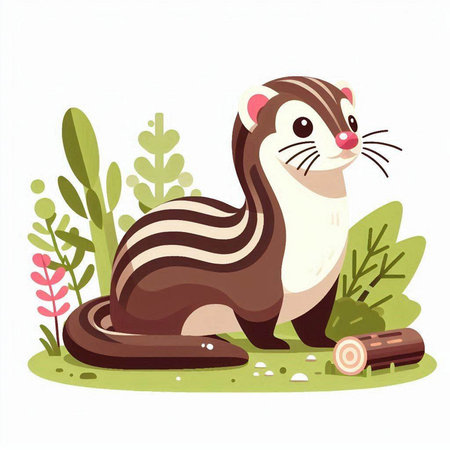 Cute ferret in the forest. Vector illustration on white background.のイラスト素材
