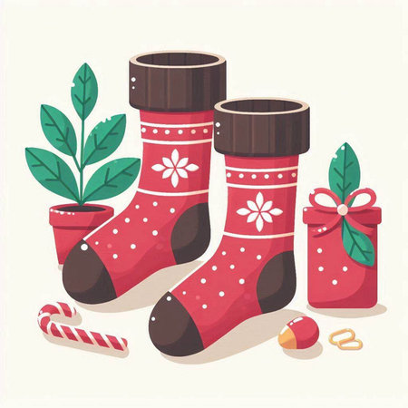 Christmas socks. Vector illustration in a flat style. Christmas elements.のイラスト素材