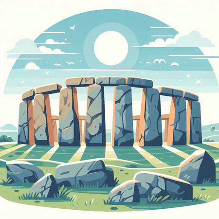 Stonehenge in England, United Kingdom. Vector illustration in retro styleのイラスト素材