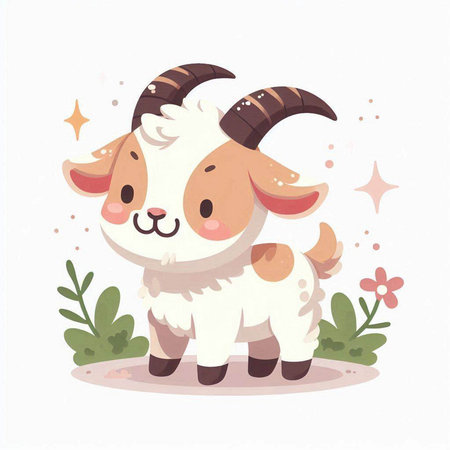 Cute cartoon goat. Vector illustration isolated on a white background.のイラスト素材