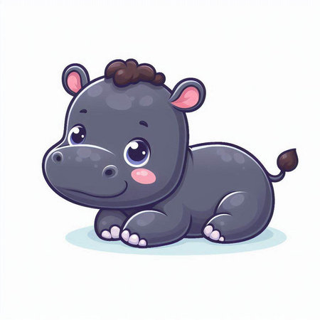 Cute cartoon hippo isolated on white background. Vector illustration.のイラスト素材