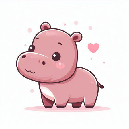 Cute hippo vector illustration. Cute cartoon hippo isolated on white background.のイラスト素材