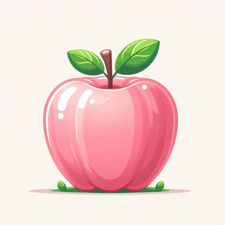 Illustration of a red apple with green leaves on a white backgroundのイラスト素材