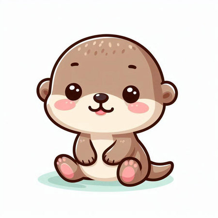 Cute baby otter sitting on the ground. Vector illustration.のイラスト素材