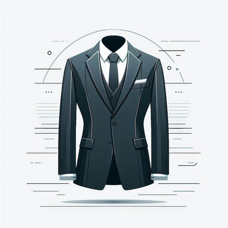 Vector illustration of a black suit with a necktie on a white backgroundのイラスト素材