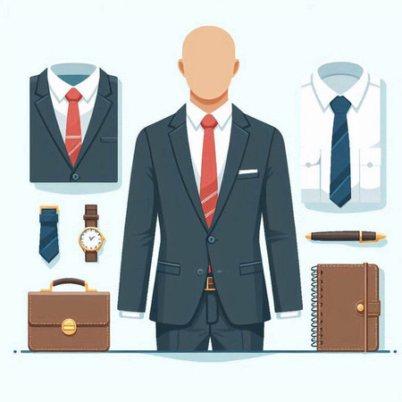 Businessman in a suit with a briefcase and accessories. Vector illustrationのイラスト素材