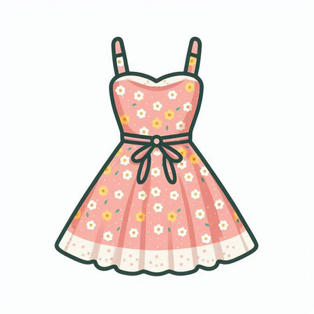 Cute dress with flowers. Vector illustration in doodle style.のイラスト素材