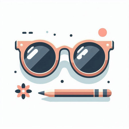 Sunglasses and pencil. Flat design style. Vector illustration.のイラスト素材