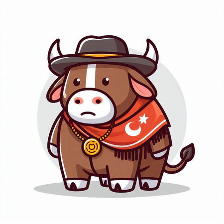 Cute cow wearing cowboy hat and bandana. Vector illustration.のイラスト素材