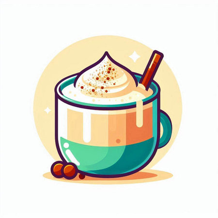 Coffee cup with whipped cream and cinnamon. Vector illustration.のイラスト素材