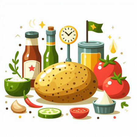 Illustration of a set of ingredients for cooking. Vector illustration.のイラスト素材