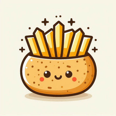 Cute kawaii french fries. Vector illustration of fast food.のイラスト素材