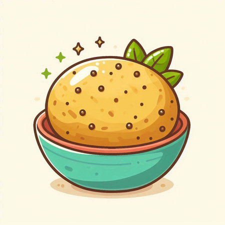 Illustration of a cookie in a bowl on a white background.のイラスト素材