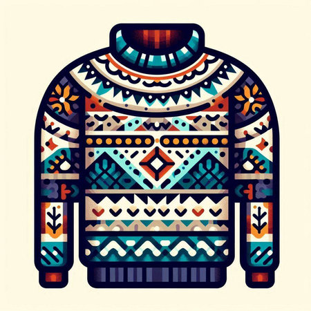 Vector illustration of a sweater with tribal ornaments in retro style.のイラスト素材