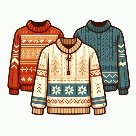 Knitted sweater with a pattern. Winter fashion. Vector illustration.のイラスト素材
