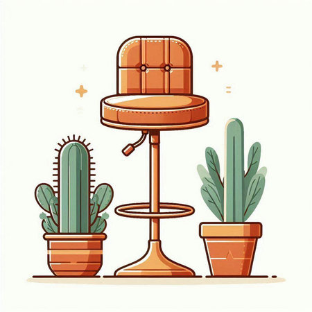Vector illustration of office chair with cactuses in pots. Flat style.のイラスト素材