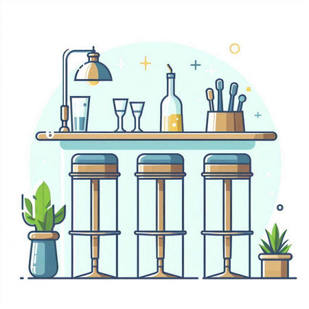 Interior design of bar counter. Vector illustration in flat style.のイラスト素材