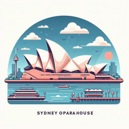 Sydney Opera House flat vector illustration. Sydney, Australia.のイラスト素材