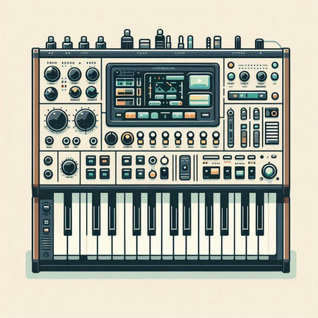 Electronic synthesizer. Vector illustration in retro style. Eps 10のイラスト素材