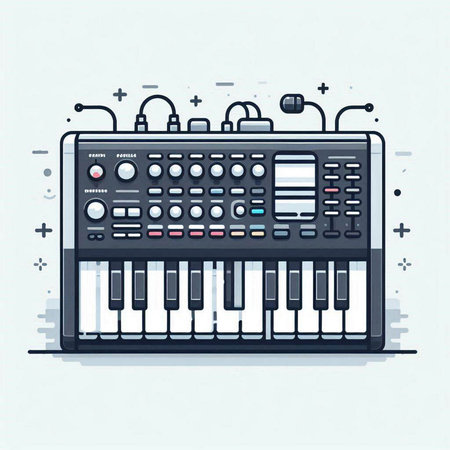 Vector illustration of electronic music synthesizer in flat style. Electronic piano keyboard.のイラスト素材