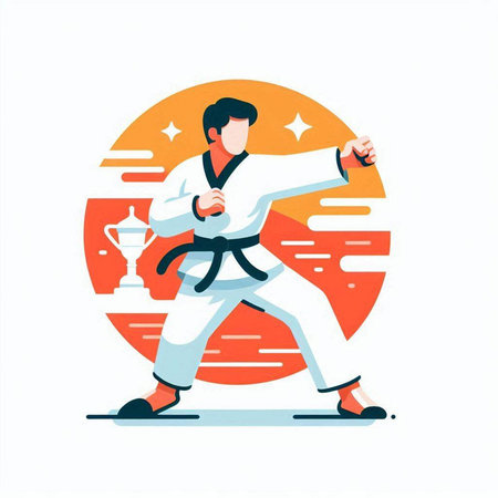 Taekwondo vector illustration. Cartoon karate man in kimono.のイラスト素材
