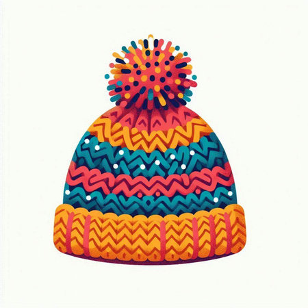 Colorful knitted winter hat isolated on white background. Vector illustration.のイラスト素材