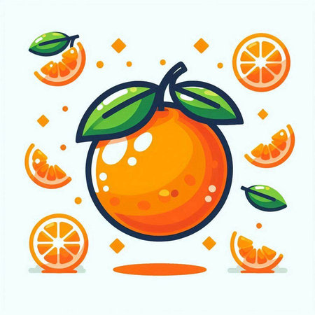 Orange fruit on white background. Vector illustration in flat cartoon style.のイラスト素材