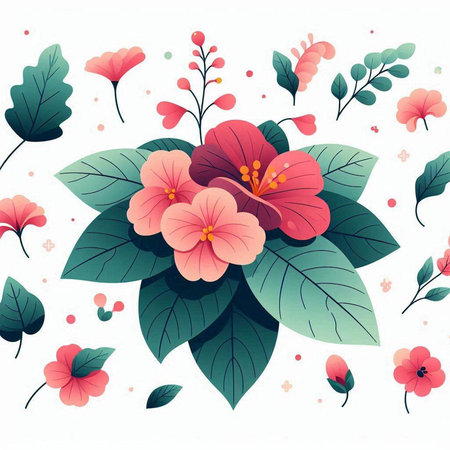 Cute floral background with pink flowers and leaves. Vector illustration.のイラスト素材