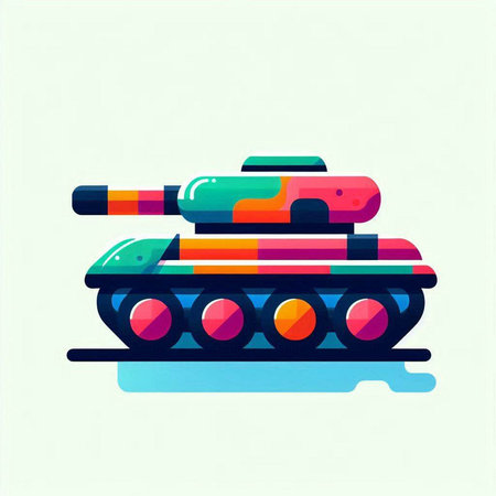 Retro tank. Colorful vector illustration in flat cartoon style.のイラスト素材