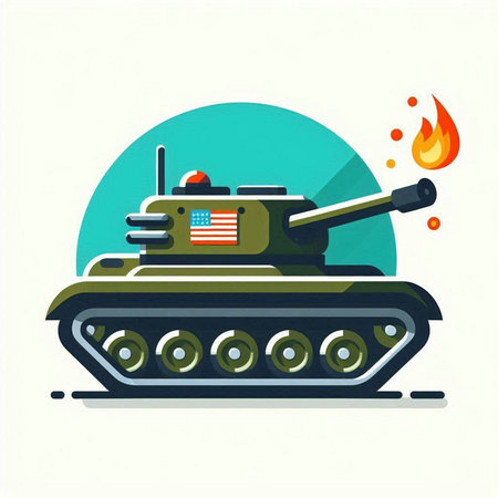 Cartoon tank with american flag on top. Vector illustration.のイラスト素材