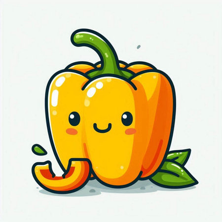 Cute paprika cartoon character vector illustration. Vegetarian food mascot.のイラスト素材