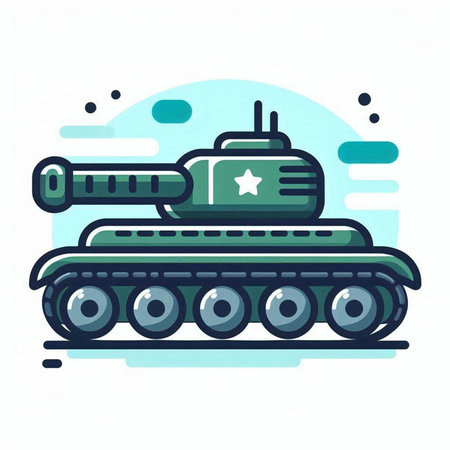 Military tank icon in flat line style. Vector illustration isolated on white background.のイラスト素材