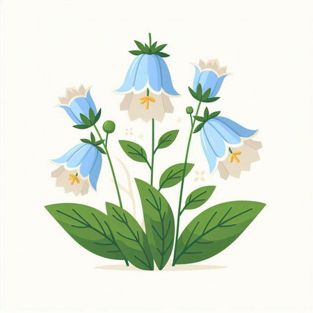 Blue bellflowers with leaves isolated on white background. Vector illustration.のイラスト素材