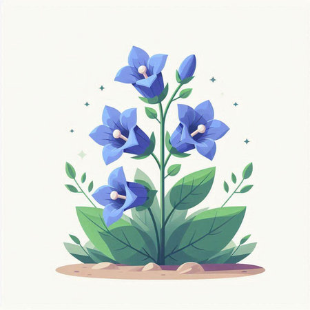 Beautiful blue flower in the garden. Vector illustration in flat styleのイラスト素材