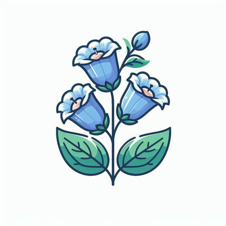 Hand drawn vector illustration of blue bellflower isolated on white background.のイラスト素材