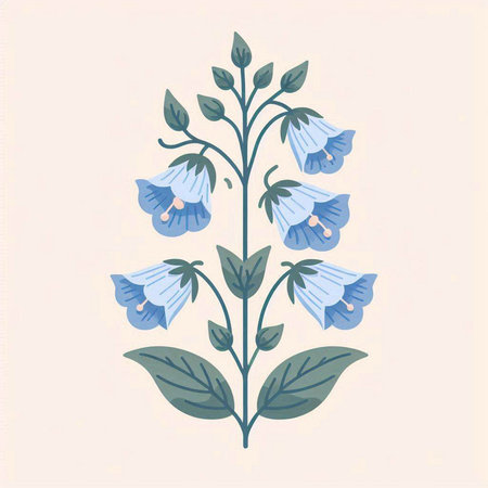 Blue bellflowers on a beige background. Vector illustration.のイラスト素材