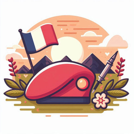 Vector illustration of a military helmet on the background of the flag of France.のイラスト素材
