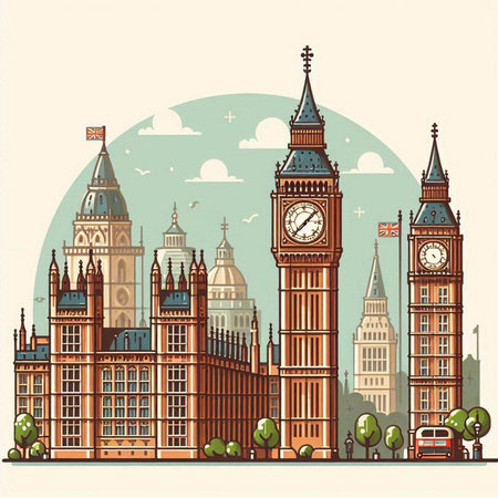London, United Kingdom. Hand drawn vector illustration in retro style.のイラスト素材