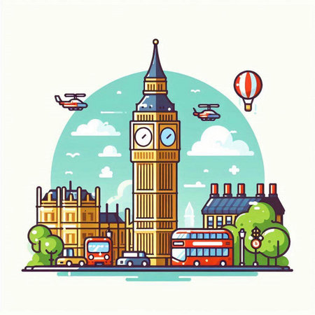 Big Ben, London, United Kingdom. Flat style vector illustration.のイラスト素材
