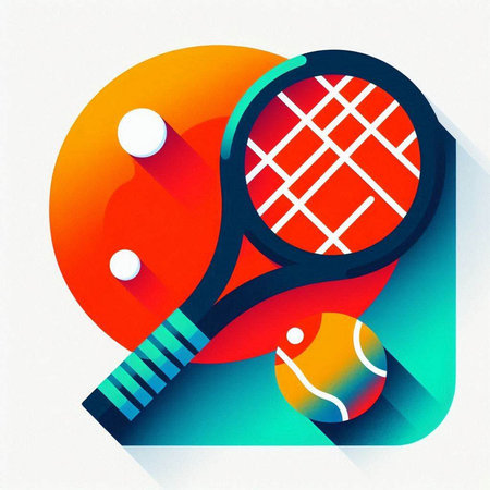 Tennis racket and ball icon on colorful background. Vector illustration.のイラスト素材