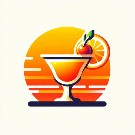 Cocktail with orange on the background of sunset. Vector illustration.のイラスト素材