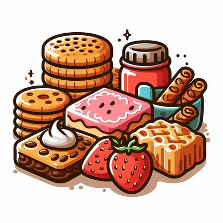 Illustration of cookies and sweets on white background. Vector illustration.のイラスト素材