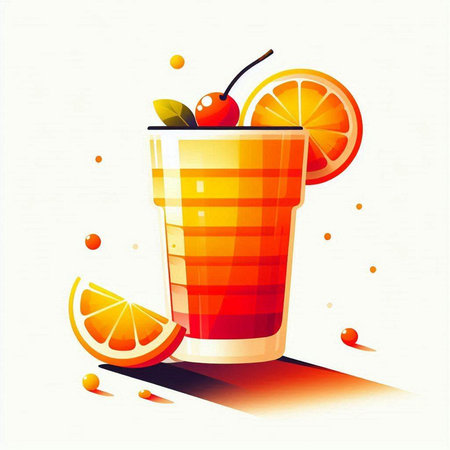 Fruit Cocktail with Orange and Cherry. Vector Illustration.のイラスト素材