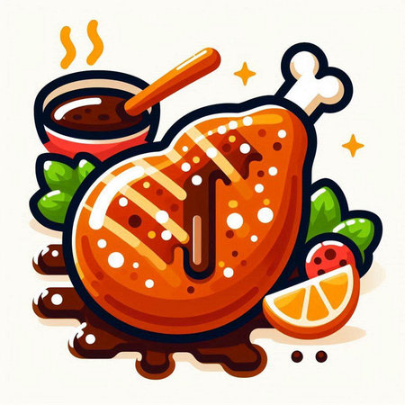 Vector illustration of fried chicken with vegetables and spices on white background.のイラスト素材
