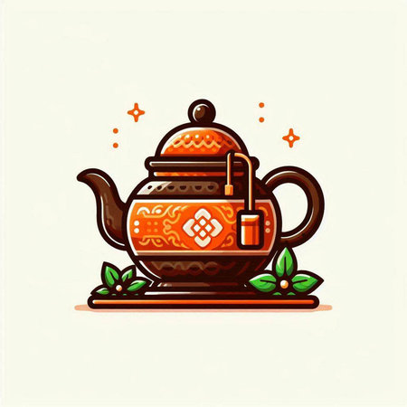 Vector illustration of tea pot and teapot in ethnic style.のイラスト素材