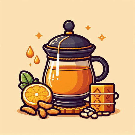 Cup of hot tea with lemon and spices. Vector illustration.のイラスト素材